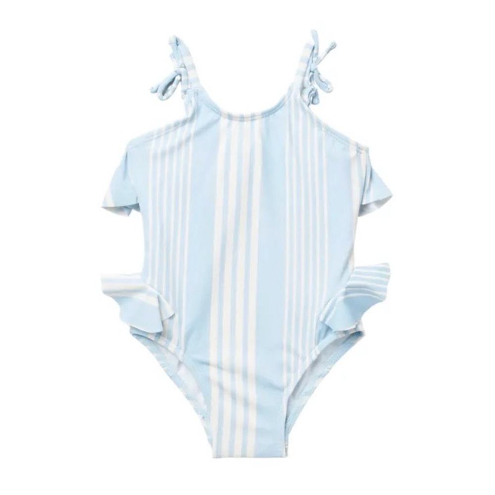 18M | baby girl Jessica Simpson blue striped ruffle swimsuit